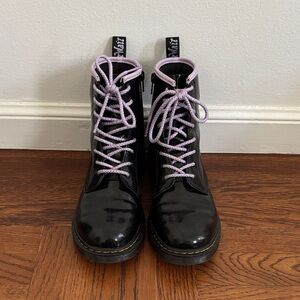 Dr. Martens Black Patent Boots with Lavender Laces